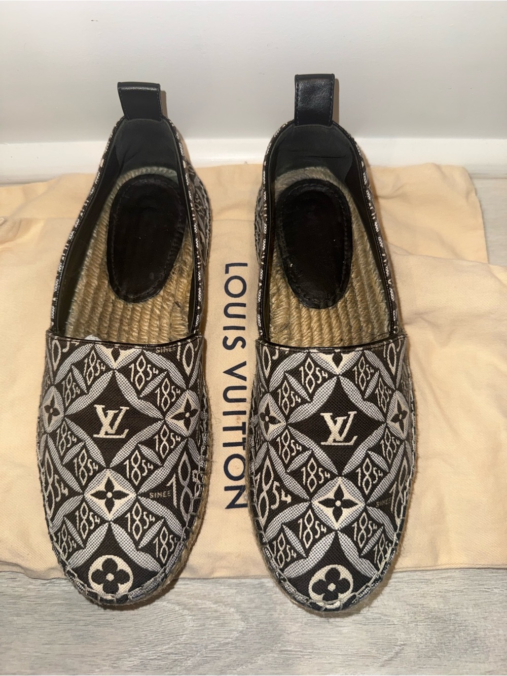 Louis Vuitton Black & White Monogram Jacquard Espadrilles